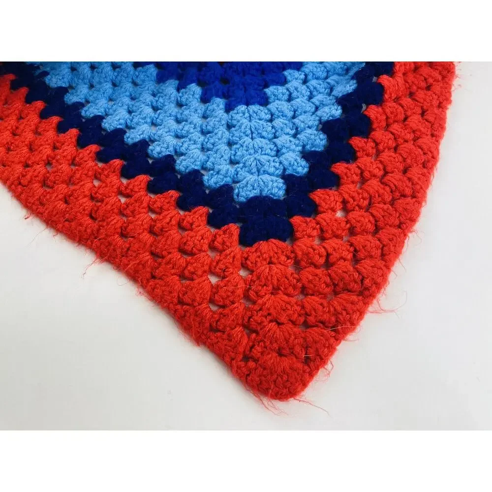 Vintage ONE Granny Square Afghan Crochet Blanket Throw Bright Multicolor Retro H